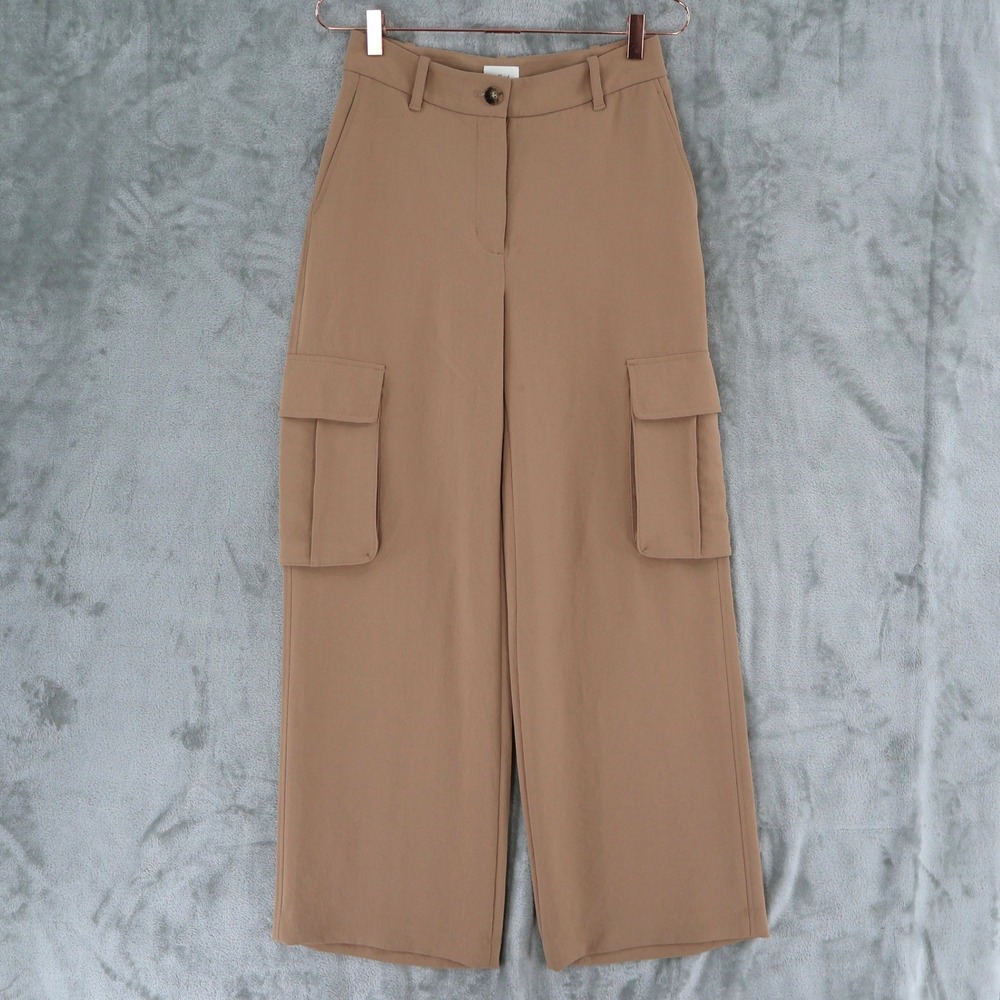 Wilfred Wide Leg Cargo Pants Womens 4 Tan High Rise Crepe Utility Trousers Gorp